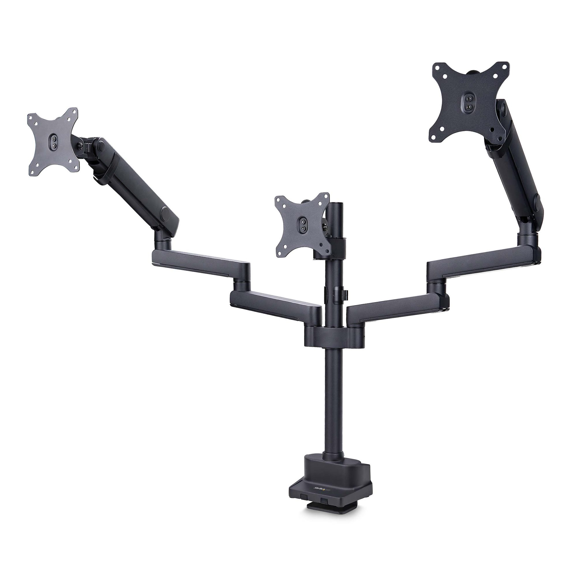 StarTech Up to 27" Mechanical Spring Full Motion Desk Mount Clamp And Grommet Triple Monitor Arm - Black