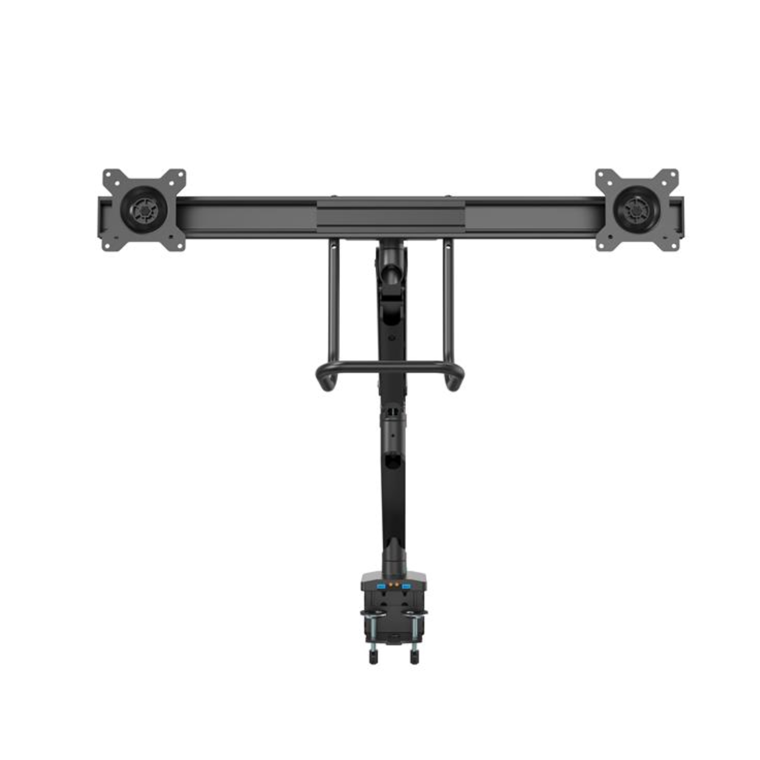 StarTech Up to 32" Spring-Assisted Full Motion Desk Mount Clamp And Grommet Dual Monitor Arm with USB 3.0 - Black
