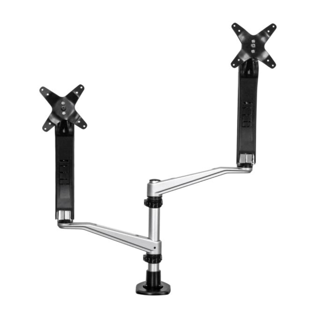 StarTech Up to 30" Spring-Assisted Full Motion Desk Mount Clamp And Grommet Dual Monitor Arm - Silver And Black