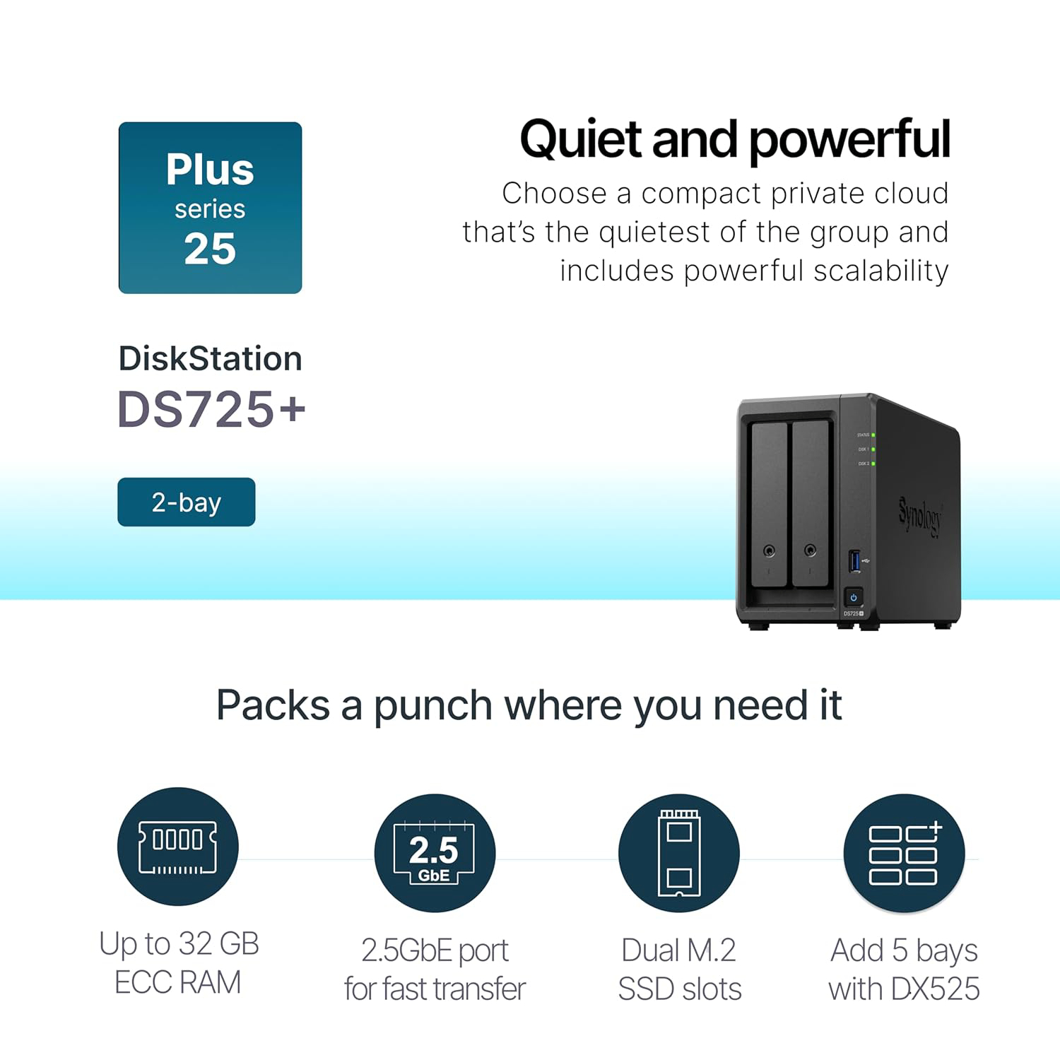 Synology DS725+ 2-Bay NAS Storage Enclosure 4GB RAM