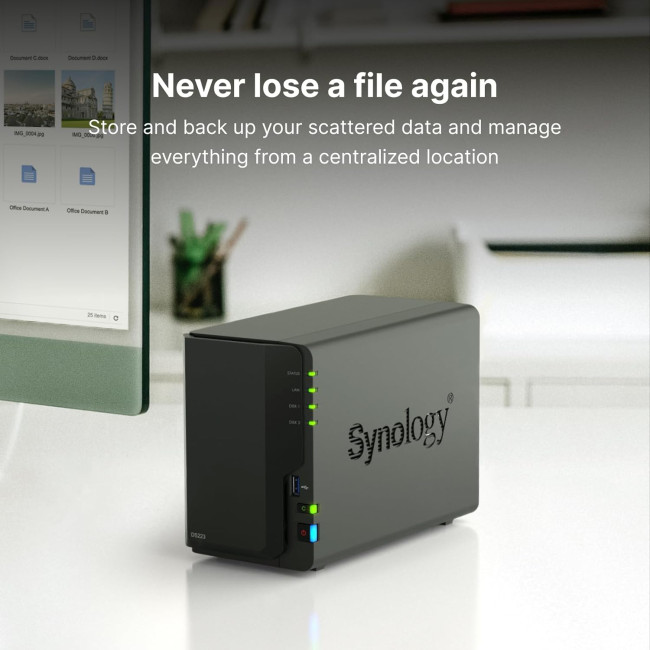 Synology DS223 2-Bay NAS Enclosure (2GB RAM) - 12TB HDD Included Bundle
