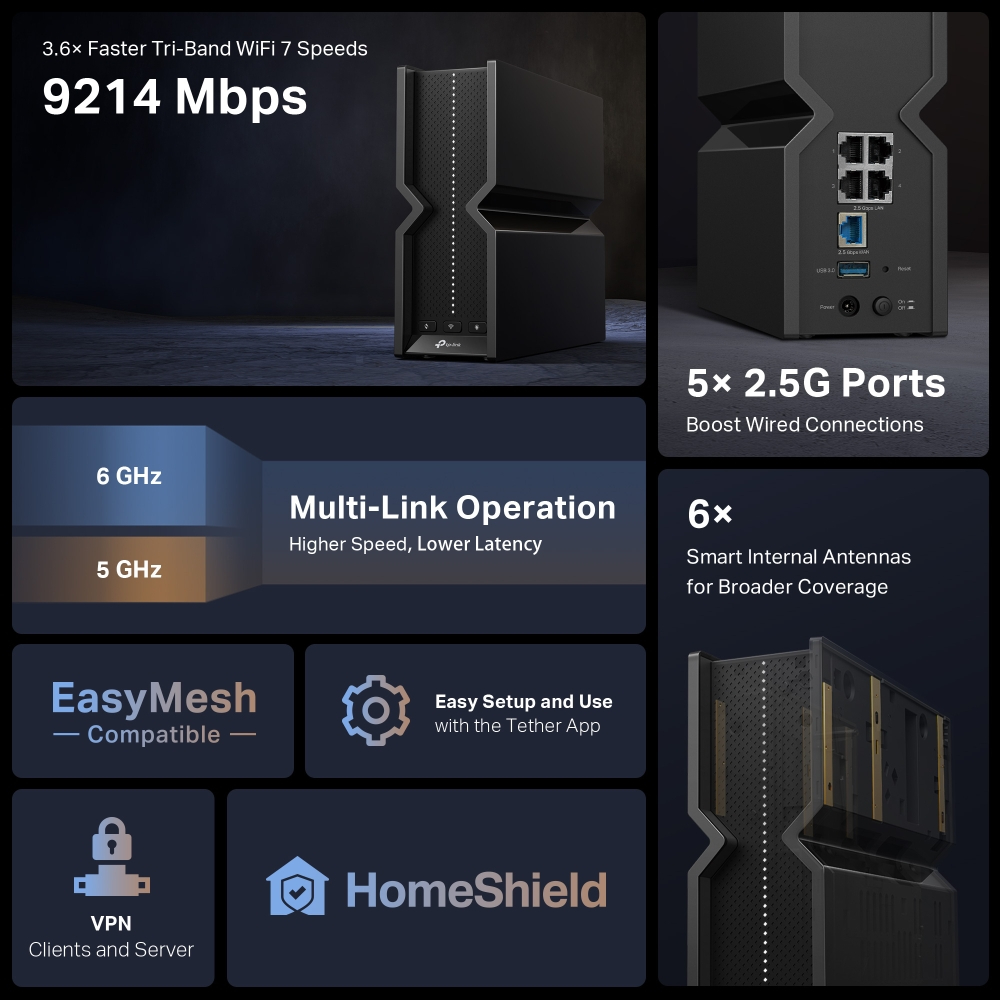 TP-Link Archer BE9300 BE550 Tri-Band Wi-Fi 7 Router