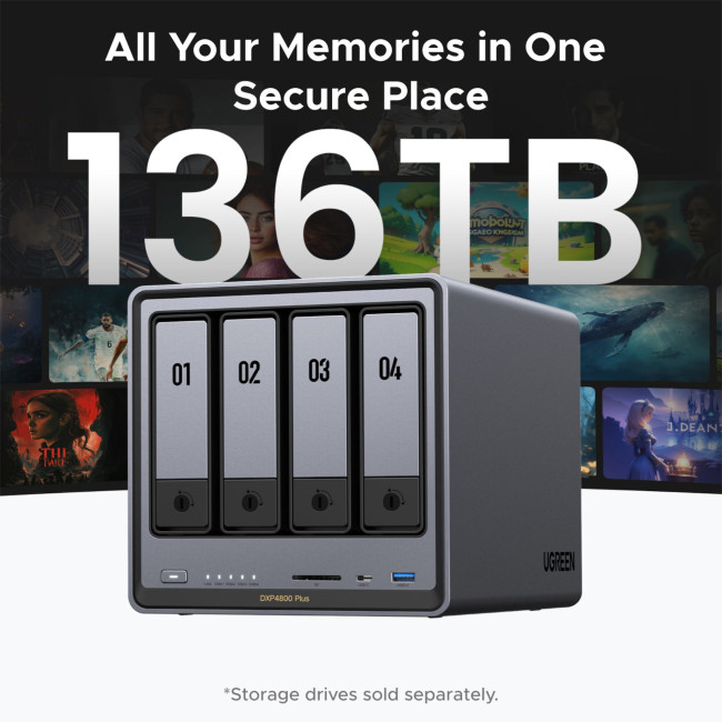 UGREEN NASync DXP4800 Plus 4-Bay-NAS (Diskless) Includes 32TB (Seagate Ironwolf) Hard Drive Bundle