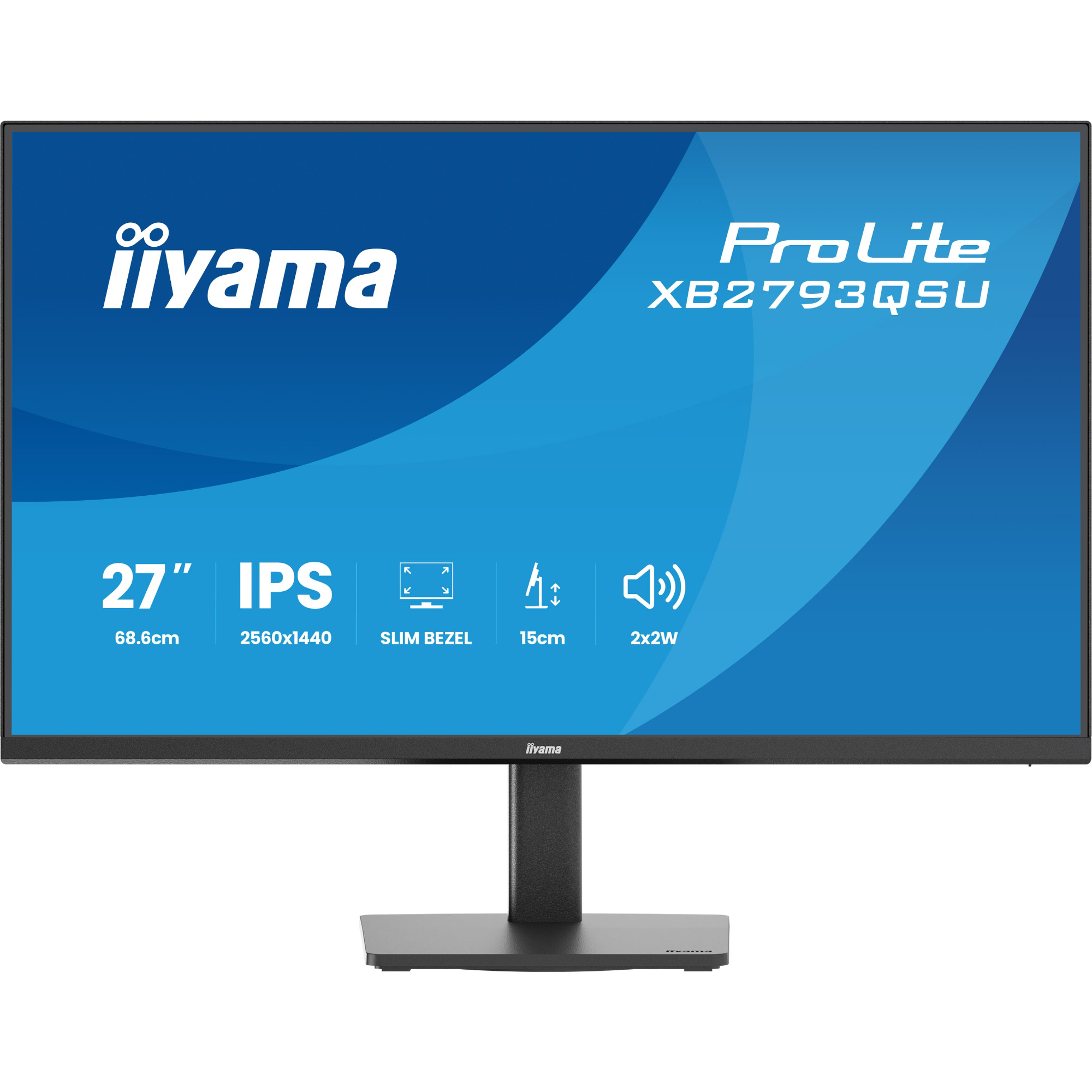 iiyama ProLite XB2793QSU-B1 27" Quad HD IPS 75Hz 1ms Height Adjustable Monitor with Speakers - Matte Black