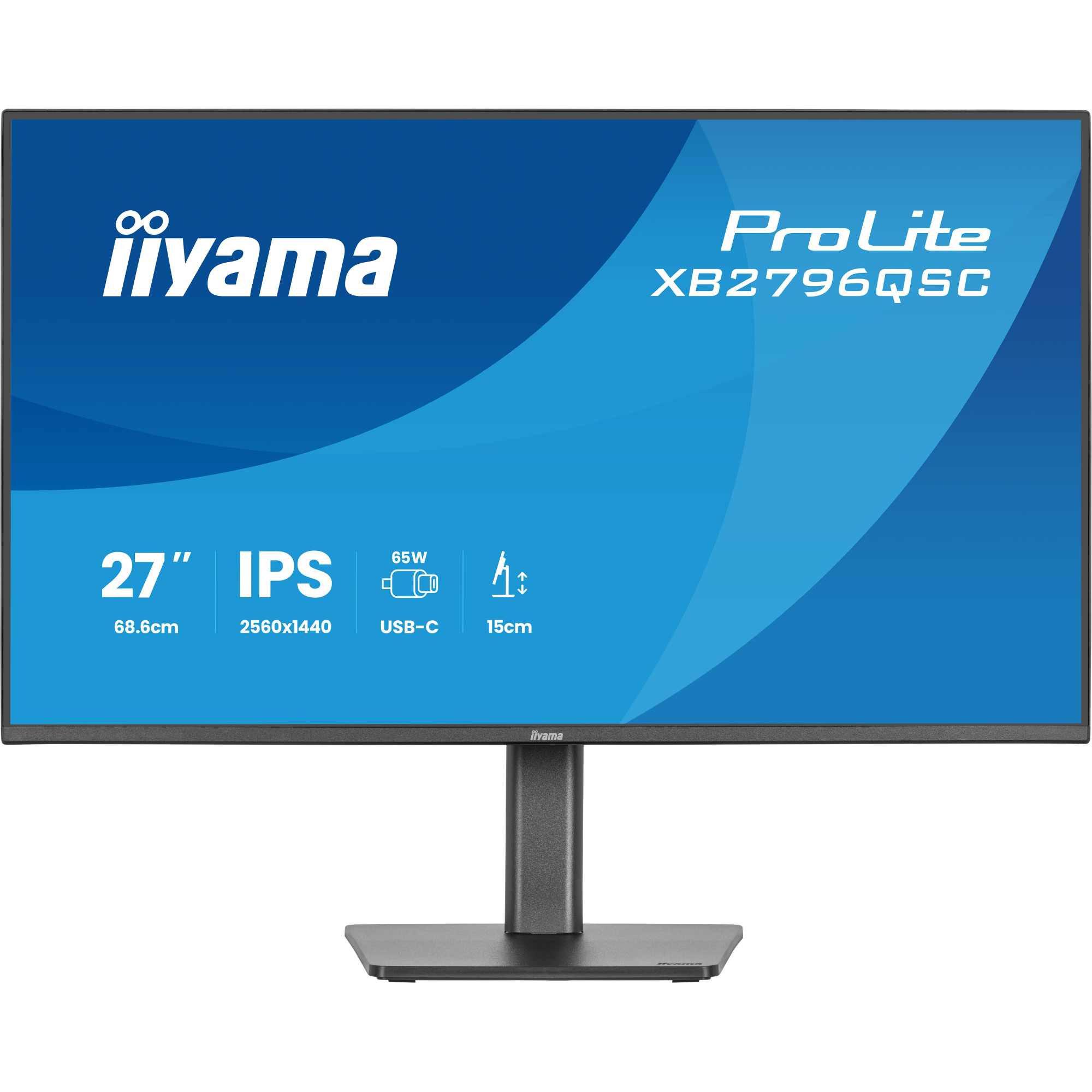 Iiyama Matte Black Prolite Xb2796qsc-B1 27" Quad Hd Ips 75Hz 4Ms Usb-C Height Adjustable Monitor With Speakers