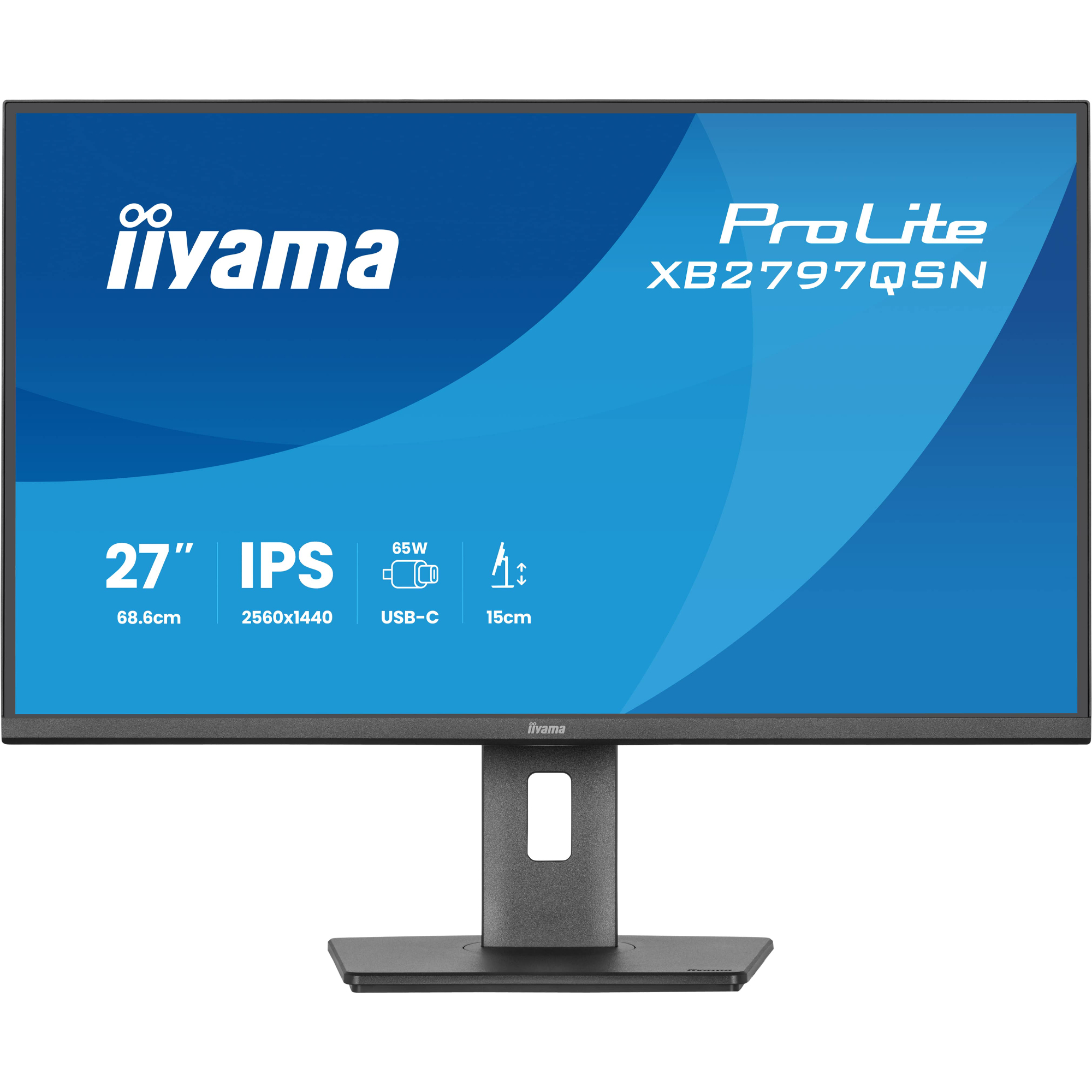 iiyama ProLite XB2797QSN-B1 27" Quad HD IPS 75Hz 1ms USB-C Height Adjustable Monitor with Speakers - Matte Black