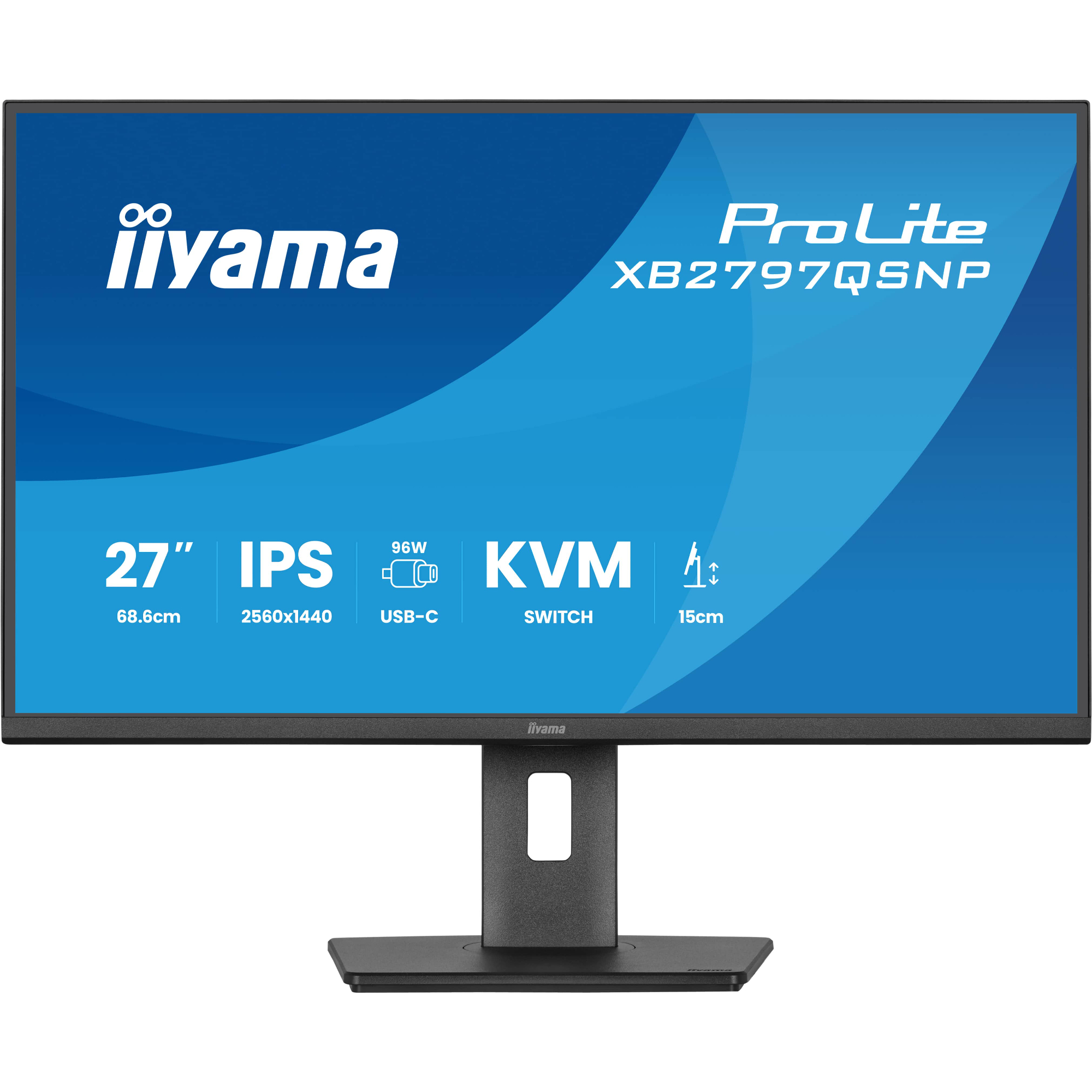 Iiyama Matte Black Prolite Xb2797qsnp-B1 27" Quad Hd Ips 75Hz 1Ms Usb-C Height Adjustable Monitor With Speakers