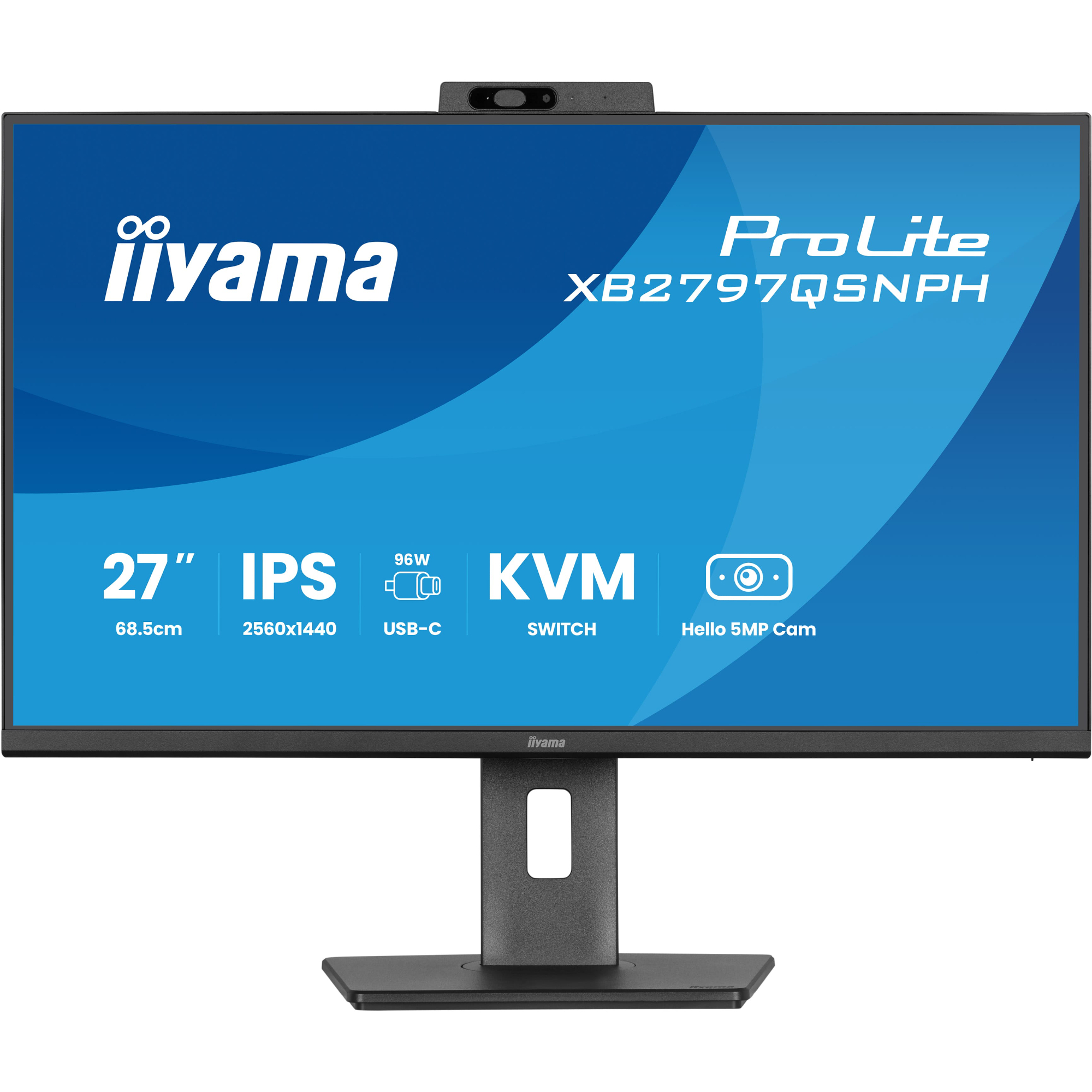 Iiyama Matte Black Prolite Xb2797qsnph-B1 27" Quad Hd Ips 75Hz 1Ms Usb-C Height Adjustable Monitor With Speakers And Webcam