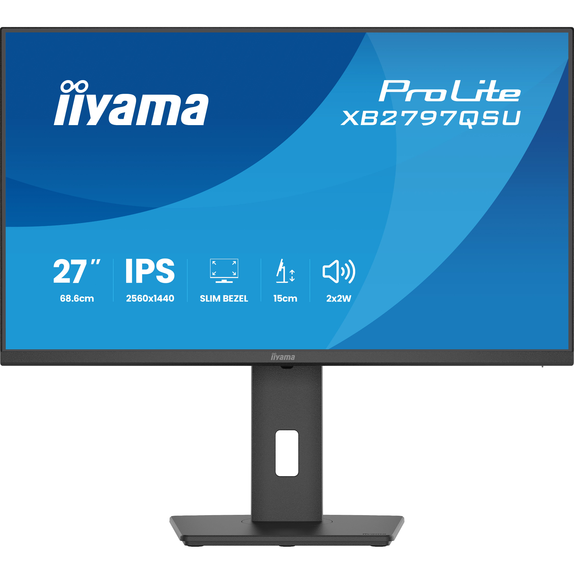 iiyama ProLite XB2797QSU-B1 27" Quad HD IPS 75Hz 1ms Height Adjustable Monitor with Speakers - Matte Black