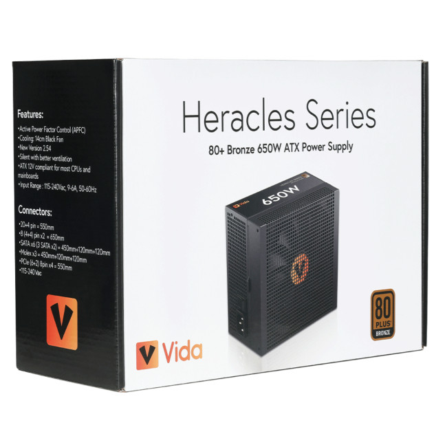 Vida Heracles 650W ATX 80 Plus Bronze Fully Wired PSU Power Supply - Black