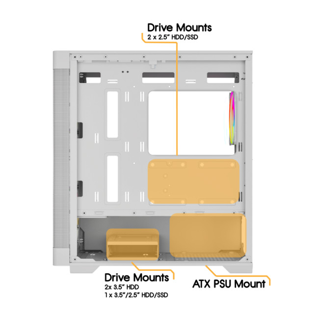 Vida Zephyr V2 Micro-ATX ARGB Tempered Glass Gaming PC Case - White