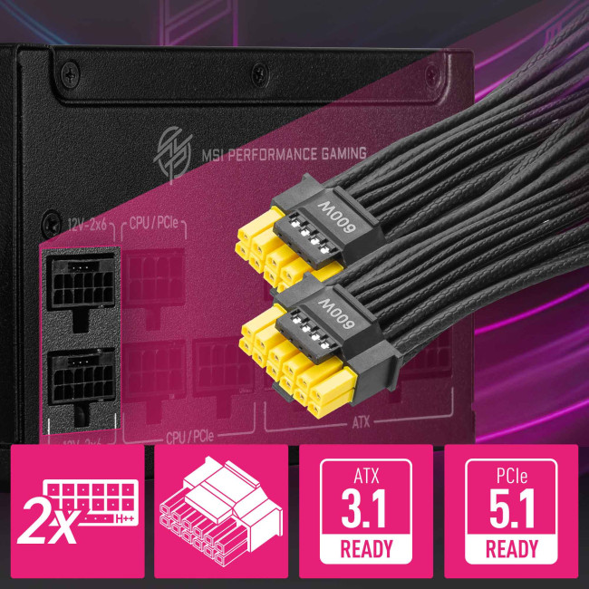 MSI MPG A1000GS PCIE5 1000W Gold ATX 3.1 Fully Modular PSU Power Supply