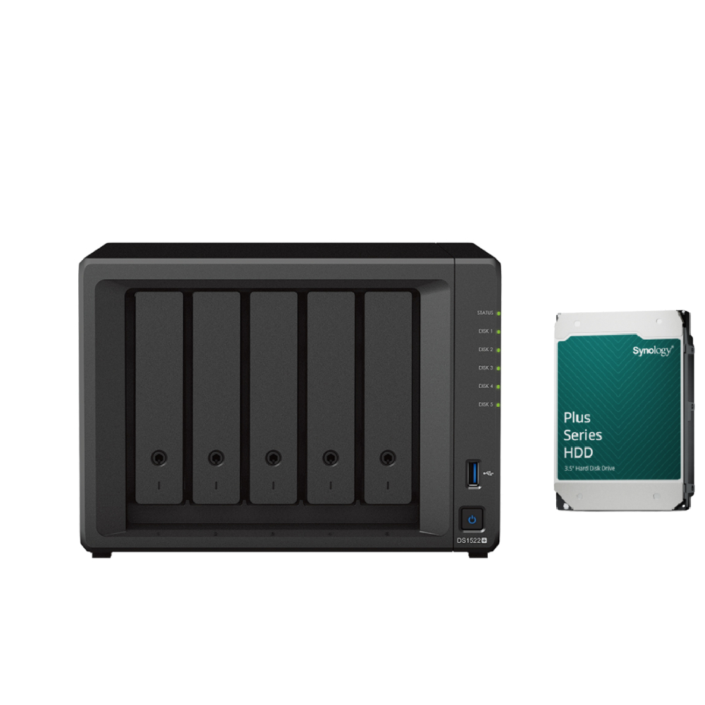 Synology DS1522+ 5-Bay NAS Enclosure (8GB RAM) - 12TB HDD