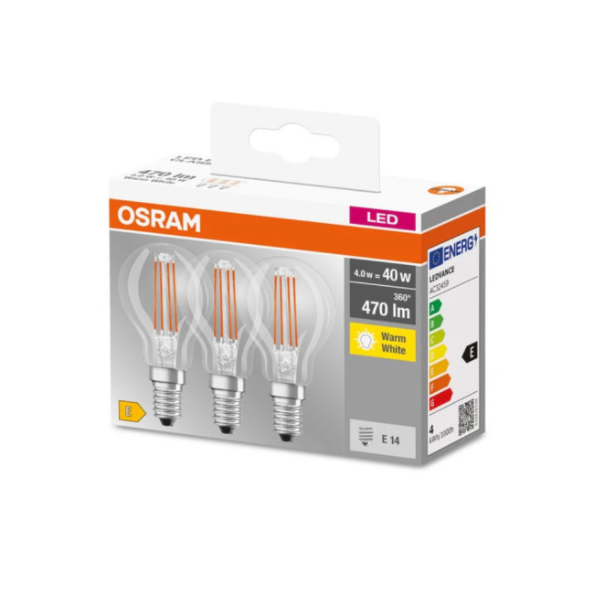 Osram LED Base Classic 4 Watt E14 Warm White Bulb - Triple Pack