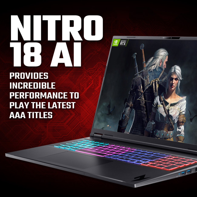 Acer Nitro 18 AI AN18-61 NH.QYEEK.001 AMD Ryzen AI 9 365 32GB RAM 2TB SSD RTX 5070Ti 18" WQXGA Windows 11 Home Gaming Laptop