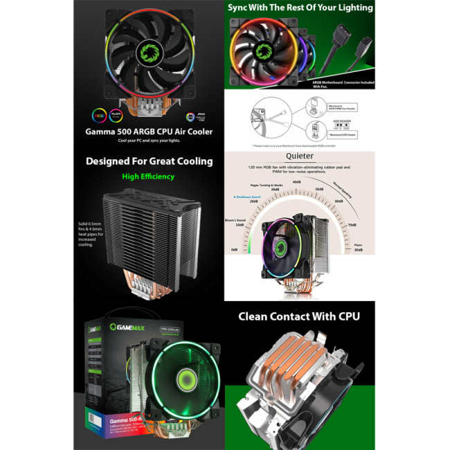 GameMax Gamma 500 Rainbow 4-Pin ARGB Aura Sync CPU Cooler