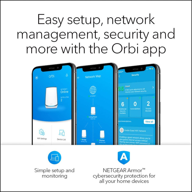 Netgear Orbi RBK852 Tri-Band Wi-Fi 6 Wireless Router Mesh System + 1 Satellite -White
