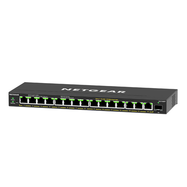 NETGEAR GS316EPP Managed Gigabit Ethernet 16 Ports Network Switch - Black