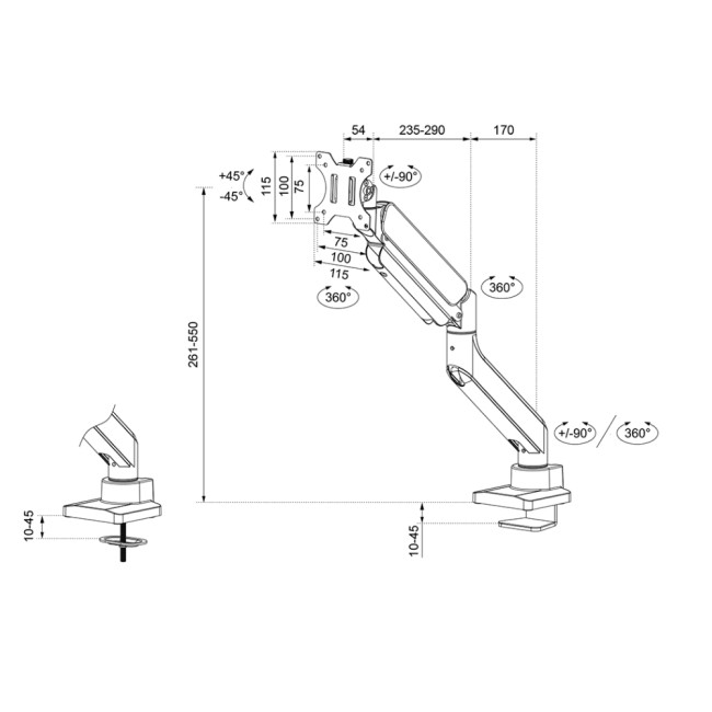 Neomounts DS70PLUS-450BL1 Monitor arm 17-49" - gas spring - Topfix