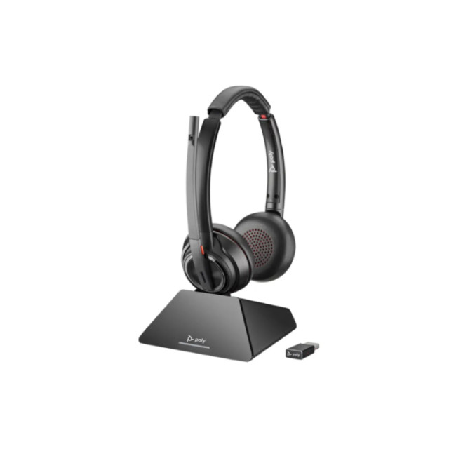 Poly Savi 8220 UC Stereo Wireless Binaural Headset - 180 m Wireless Range - Black