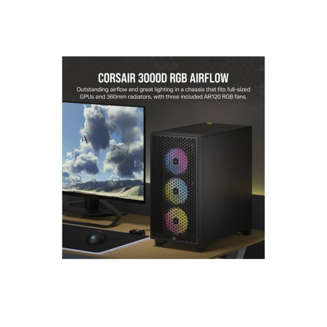 Corsair 3000D Airflow RGB Mid Tower TG ATX Gaming Case - Black