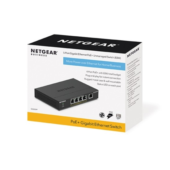 NETGEAR GS305EPP Managed Gigabit Ethernet 5 Ports Network Switch - Black