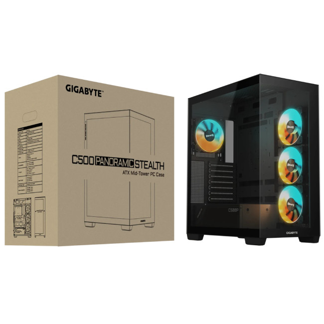 Gigabyte C500 Panoramic Stealth ATX Mid Tower Tempered Glass RGB PC Case