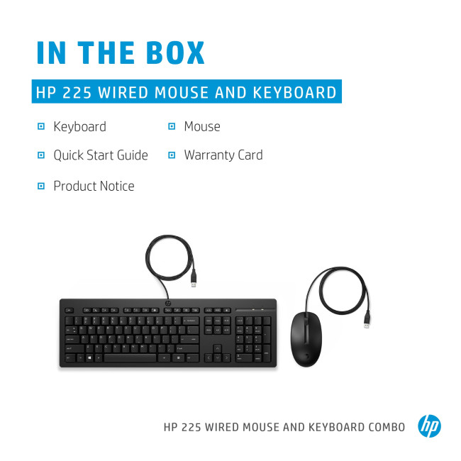 Refurbished HP 225 Wired Mouse and Keyboard Set Designed for HP Z1 G9, Elite 600 G9, 800 G9