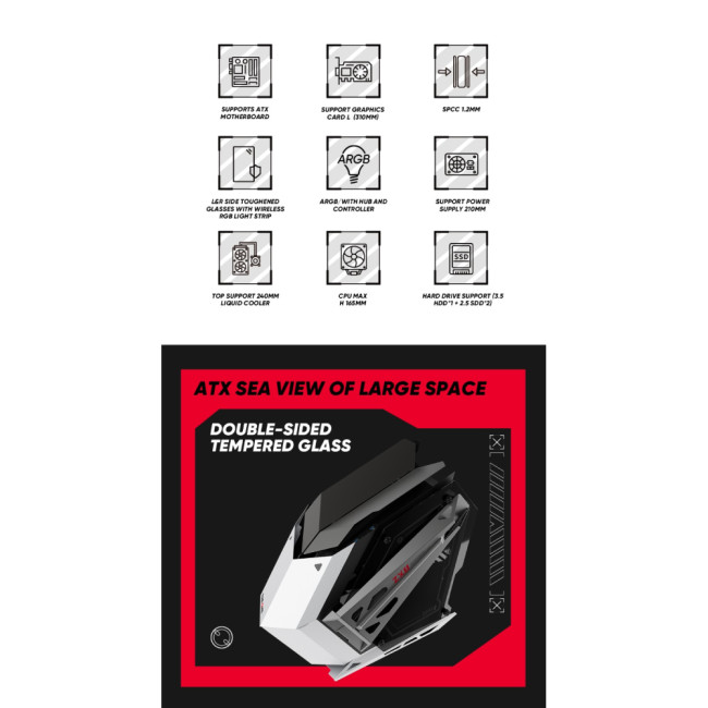 1st Player ZX8 RGB Tempared Glass Mid Tower Gaming PC Case