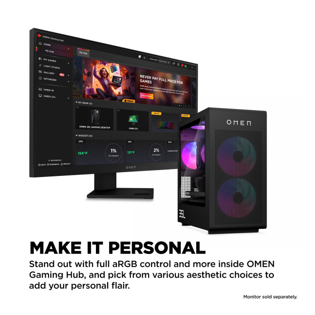 HP OMEN 35L Intel Core Ultra 7 265K 32GB RAM 1TB SSD + 1TB HDD NVIDIA RTX 5070 Windows 11 Home Gaming Tower PC