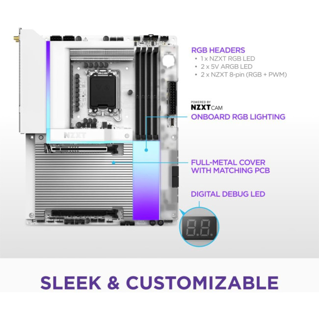 NZXT N9-Z89XT-W1 DDR5 ATX Intel LGA 1851 Gaming Motherboard -White