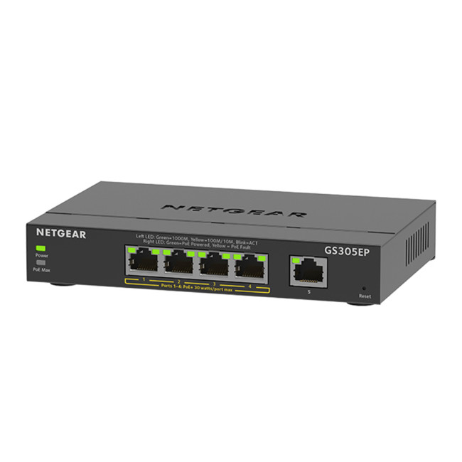 NETGEAR GS305EP  Managed  Gigabit Ethernet 5 Ports Network Switch - Black