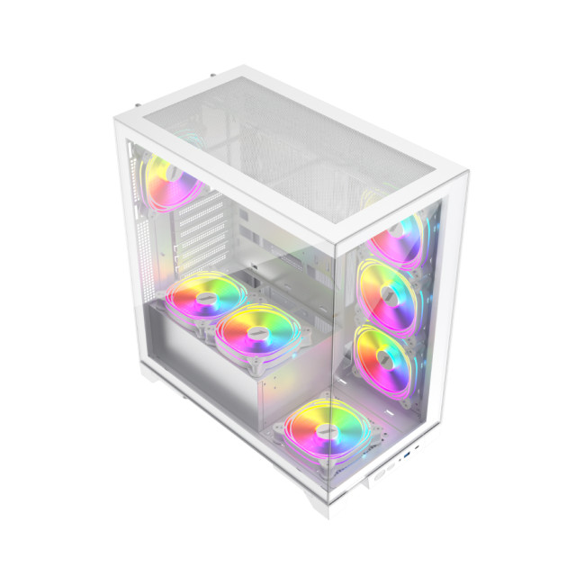 1st Player MI8 White Mid Tower Tempared Glass White Gaming PC Case with 7x ARGB Fans