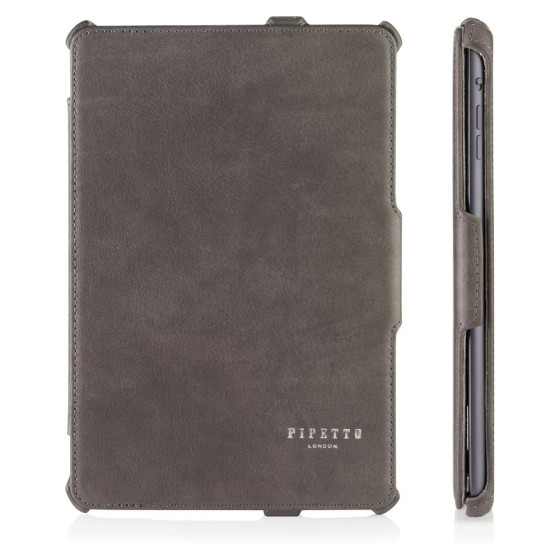 Pipetto Luxury Leather iPad Mini Case, Slim Carbon Fibre, Charcoal Grey