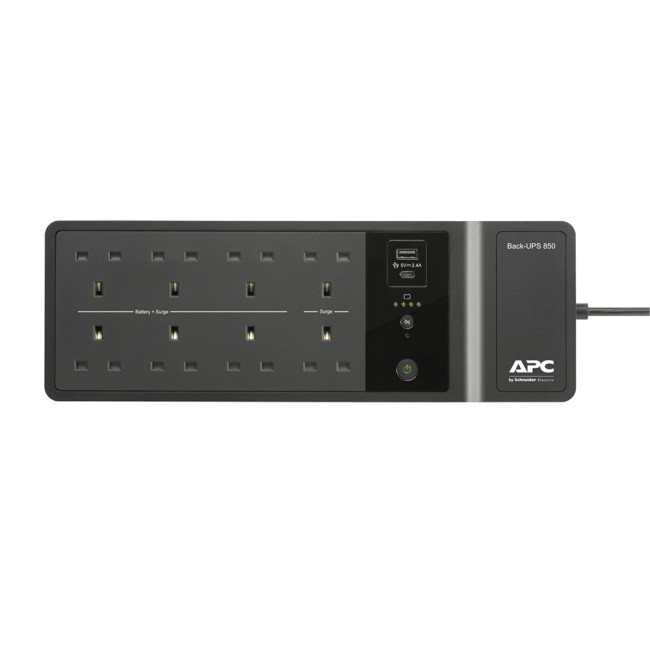 APC Back-UPS BE850G2-UK - 8x BS 1363 outlets, 850VA, 2 USB chargers, 1 USB data port
