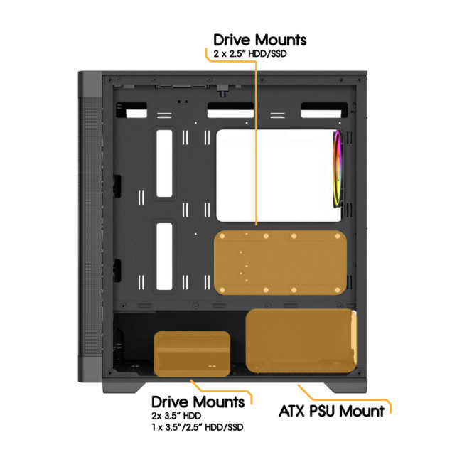 Vida Zephyr V2 Micro-ATX ARGB Tempered Glass Gaming PC Case - Black