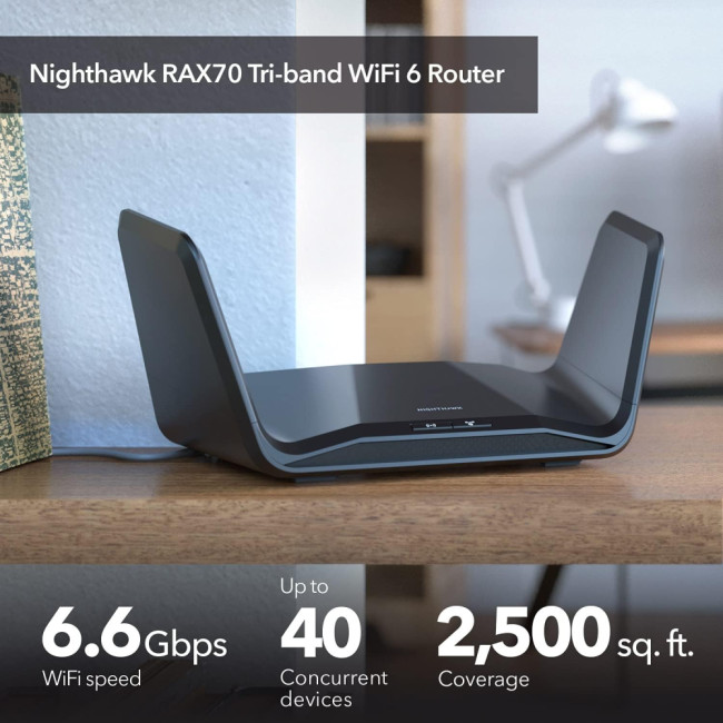 NETGEAR Nighthawk RAX70 AX/8-Stream AX6600 WiFi 6 Tri-band Wireless Router