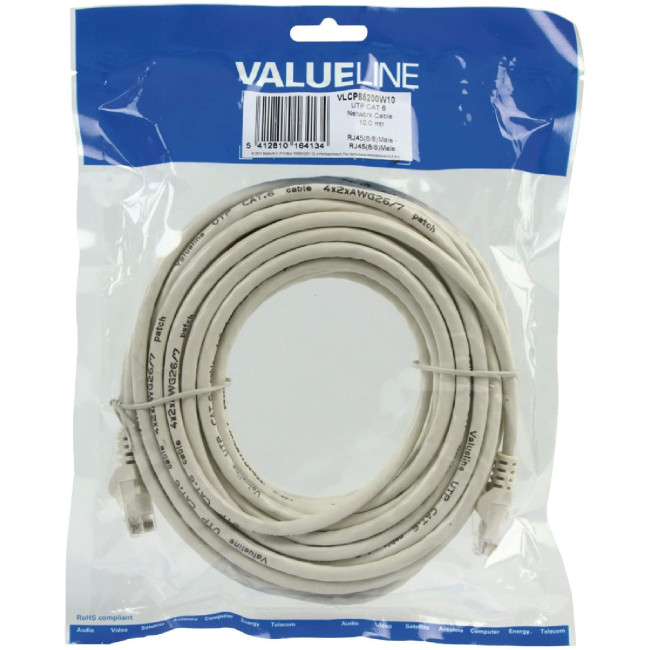 Valueline Nedis 10 Meter UTP CAT 6 Network Cable - White - VLCP85200W10