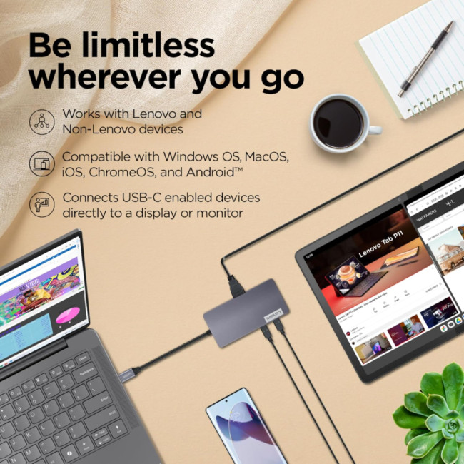 Lenovo 150 USB-C Travel Dock – Adattatore Per Laptop, HDMI, VGA, SD/TF, Carica Pass-Through, Compatibile Con Windows, Mac, IOS