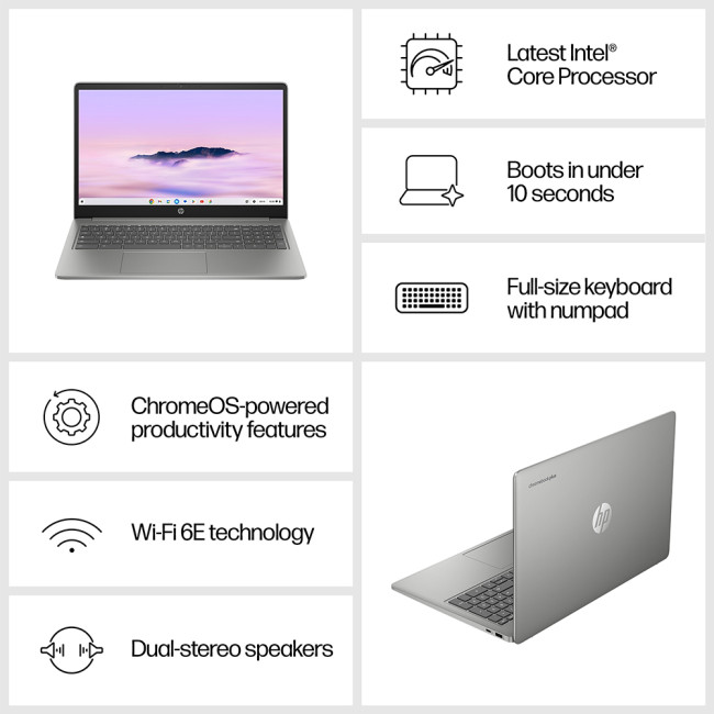 HP ChromeBook 15a-nb0004na Intel Core i3-N305 15.6" Full HD 8GB RAM 256GB Flash ChromeOS Laptop
