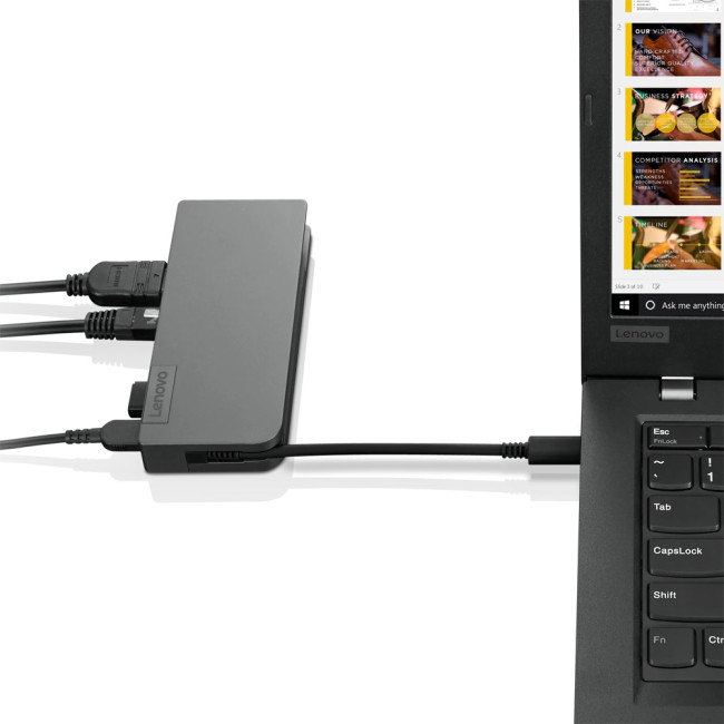 Refurbished Lenovo Powered USB-C Travel Hub Wired Docking Station 10,100,1000 Mbit/s Grey