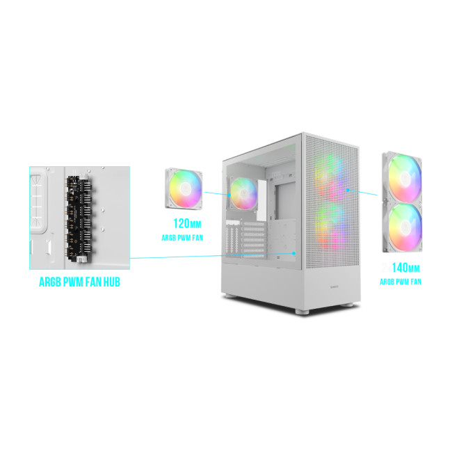 Gamdias TALOS M3 MESH Tempered Glass Mid Tower Gaming PC Case - White