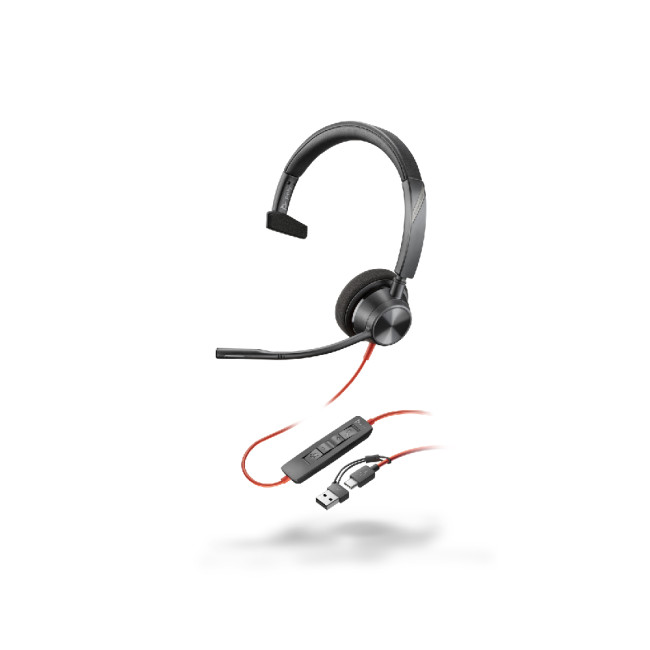 POLY Blackwire 3310 Monaural Wired USB-C Mono Headset - Black