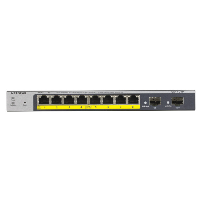 Refurbished NETGEAR ProSAFE GS110TP Managed Gigabit Ethernet 8 Ports Network Switch - Grey