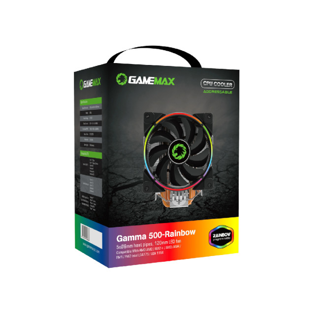 GameMax Gamma 500 Rainbow 4-Pin ARGB Aura Sync CPU Cooler