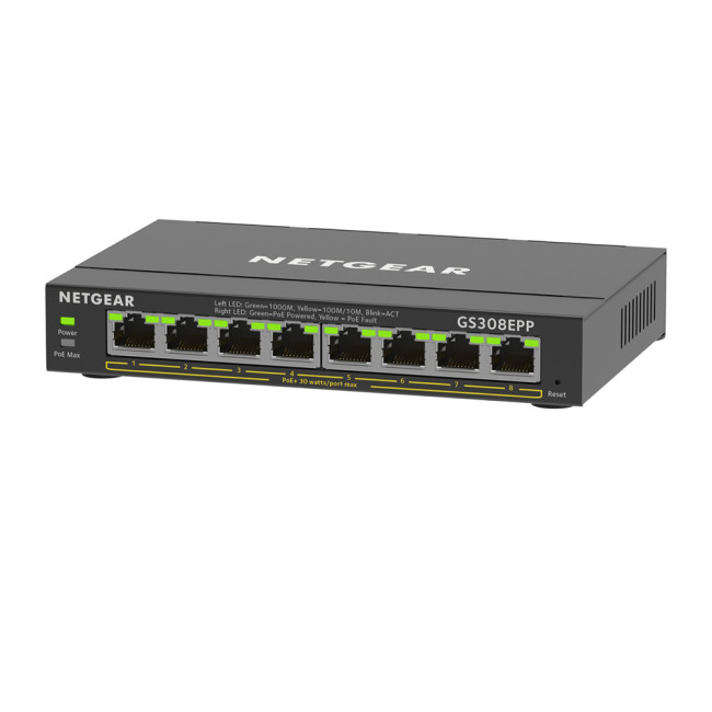 NETGEAR GS308EPP Managed Gigabit Ethernet 8 Ports Network Switch - Black