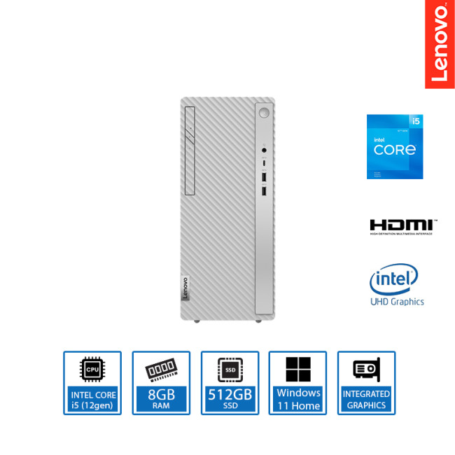 Lenovo IdeaCentre 5 Intel Core i5-12400 8GB RAM 512GB SSD Windows 11 Home Desktop PC