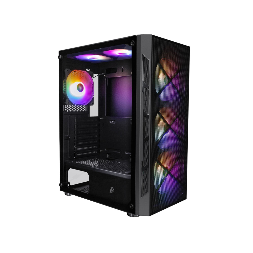 1St Player Black Firebase Xp Tempered Glass Mid Tower Pc Case With 6X Rgb Fans