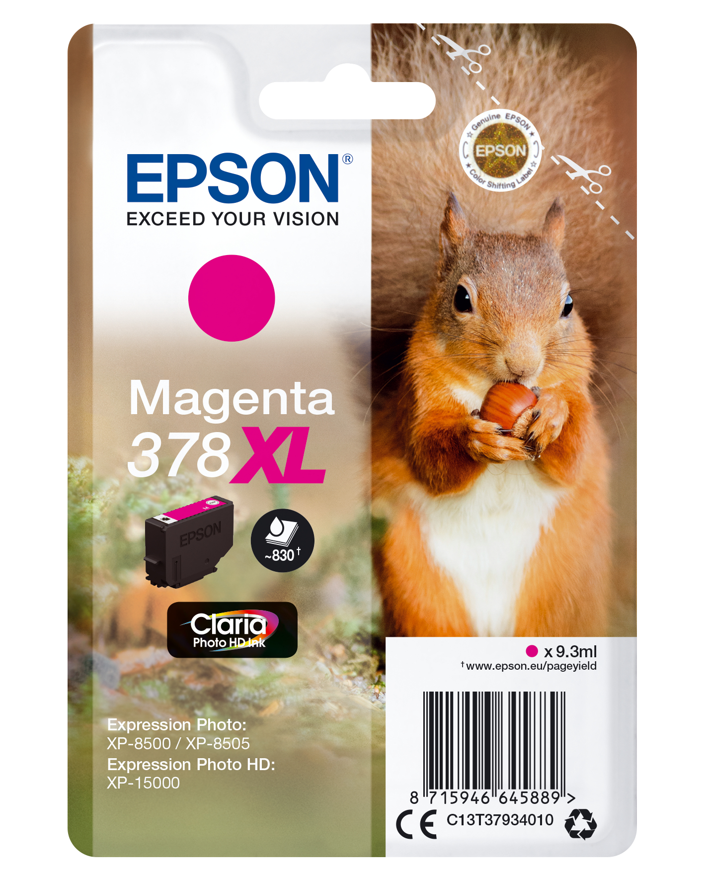 Epson Magenta C13t37934010 (378Xl) Ink Cartridge 830 Pages 9Ml