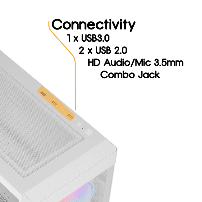 Vida Zephyr V2 Micro-ATX ARGB Tempered Glass Gaming PC Case - White